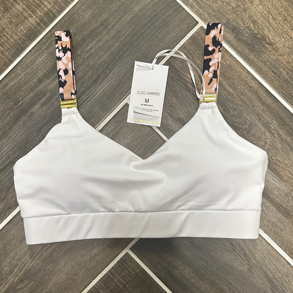 NWT Cleo Harper White Bralette with Gold Accents